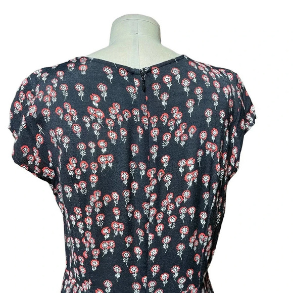 Free People Corrie Split Hem Ditsy Floral Print Midi Dress Black Red Size 6 - Picture 7 of 9